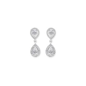 Silver-Double-Pear-CZ-Cluster-Drop-Earrings on sale