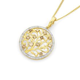 9ct+Gold+Diamond+Champagn+Colour+Tree+of+Life+Pendant