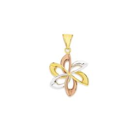 9ct+Tri+Tone+Gold+Flower+Pendant