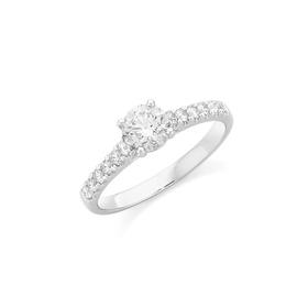 18ct+White+Gold+Diamond+Shoulder+Solitaire+Ring