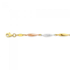 9ct-Tri-Tone-Gold-185cm-Beaded-Bracelet on sale