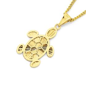 9ct-Gold-Diamond-Cut-Turtle-Pendant on sale