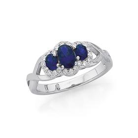 Silver-Three-Oval-Sapphire-CZ-Ring on sale