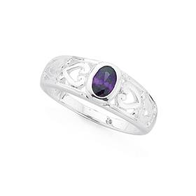 Silver-Oval-Violet-CZ-Heart-Ring on sale