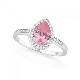 Silver-Pear-Pink-CZ-Cluster-Ring on sale