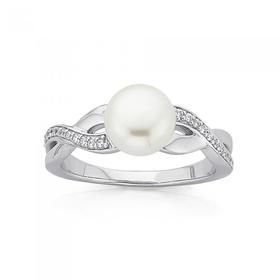 Silver-PearL-CZ-Kiss-Ring on sale