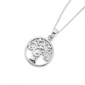 Silver-Tree-in-Circle-Pendant on sale