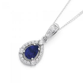 Silver-Pear-Sapphire-CZ-Pendant on sale