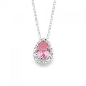 Silver-Pear-Pink-CZ-ClusterPendant on sale