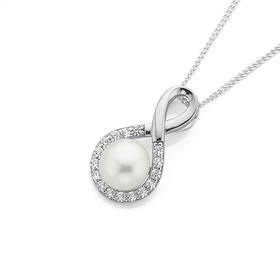 Silver-PearL-CZ-Infinity-Pendant on sale