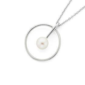 Silver-PearL-on-Bar-Circle-Pendant on sale