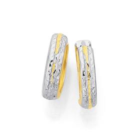 9ct-Gold-Two-Tone-10mm-Huggie-Earrings on sale