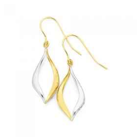 9ct+Gold+Two+Tone+Wave+Drop+Earrings