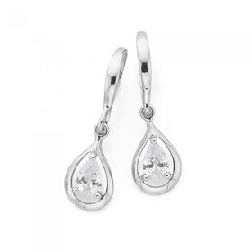 Silver-Pear-CZ-Hook-Earrings on sale