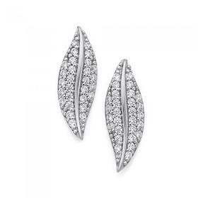 Silver-CZ-Leaf-Earrings on sale