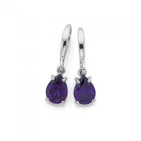 Silver-Violet-CZ-Hook-Drop-Earrings on sale