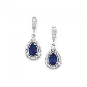 Sterling-Silver-Created-Sapphire-Cubic-Zirconia-Cluster-Drop-Earrings on sale