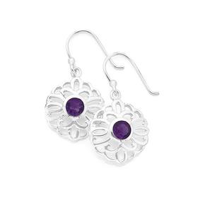 Silver-Violet-CZ-Flower-Hook-Earrings on sale