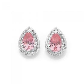 Silver-Pink-CZ-Cluster-Earrings on sale