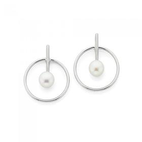 Silver-Pearl-on-Bar-Circle-Earrings on sale