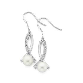 Silver-PearL-CZ-Crossover-Earrings on sale