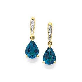 9ct-Gold-London-Blue-Topaz-Diamond-Stud-Earrings on sale