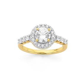 9ct-Gold-CZ-Round-Halo-Dress-Ring on sale