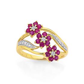 9ct-Gold-Created-Ruby-Flower-Dress-Ring on sale