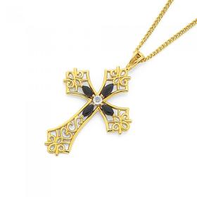 9ct+Gold+Sapphire+Cross+Pendant