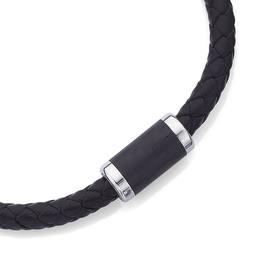 Stainless-Steel-215cm-Plait-Leather-with-Black-Clip-Bracelet on sale