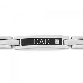 Stainless+Steel+CZ+Dad+Black+ID+Bracelet