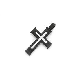 Stainless+Steel+Black+Cross+with+Steel+Insert+Gents+Pendant