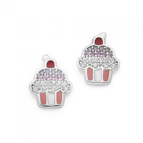 Silver-Enamel-Cupcake-Earrings on sale