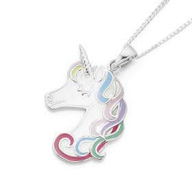 Silver-Multi-Colour-Enamel-Unicorn-Head-Pendant on sale