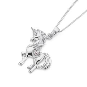 Silver-Pink-CZ-Unicorn-Pendant on sale