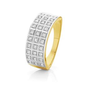 9ct+Gold+Diamond+Three+Row+Dress+Band