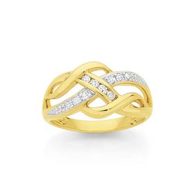 9ct+Gold+Diamond+Swirl+Crossover+Dress+Ring