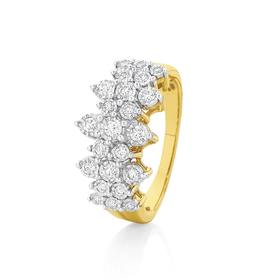 9ct+Gold+Diamond+Fancy+Cluster+Dress+Ring