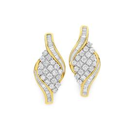 9ct+Gold+Diamond+Cluster+Fancy+Stud+Earrings