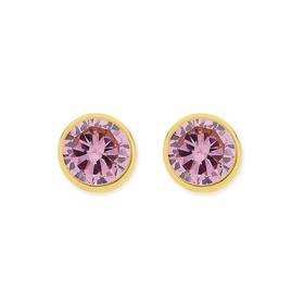 9ct+Gold+Pink+Cubic+Zirconia+Stud+Earrings