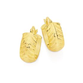 9ct-Gold-20mm-Satin-Polished-Leaf-Pattern-Hoop-Earrings on sale