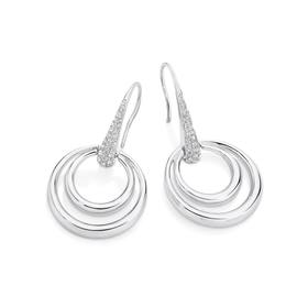 Silver+Double+Circle+CZ+Bar+Hook+Earrings