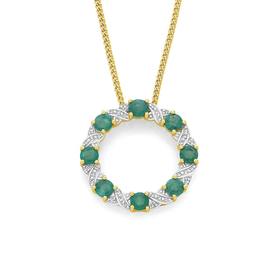 9ct+Gold+Emerald+%26amp%3B+Diamond+Pendant