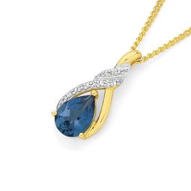 9ct+Gold+Blue+Topaz+%26amp%3B+Diamond+Slider+Pendant