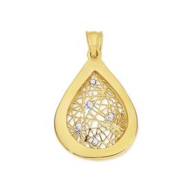 9ct+Two+Tone+Gold+Mesh+Centre+Pear+Pendant