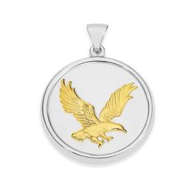 Silver+Gold+Plate+Eagle+Round+Disc+Pendant