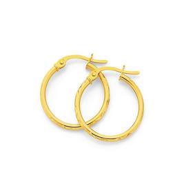 9ct-Gold-15mm-Diamond-Cut-Hoop-Earrings on sale