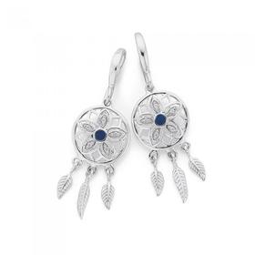 Silver-Blue-Enamel-Dreamcatcher-Earrings on sale