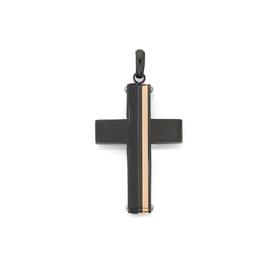 Stainless-Steel-Rosegold-Line-on-Black-Cross-Pendant on sale