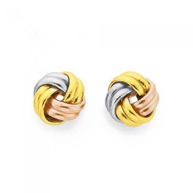 9ct-Tri-Tone-Gold-Knot-Stud-Earrings on sale